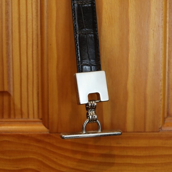 Black Croco Embossed Leather Belt XXSmall - Picture 2 of 5